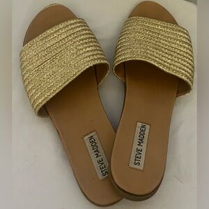 Steve Madden Gold Gracel Slide Sandals with Woven Strap